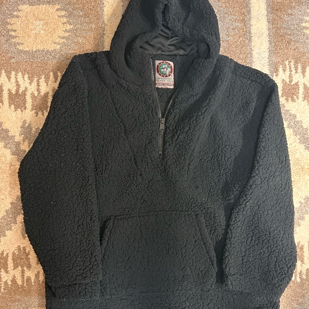 Cabin Fever Black Sherpa Hoodie Half Zip 2XL